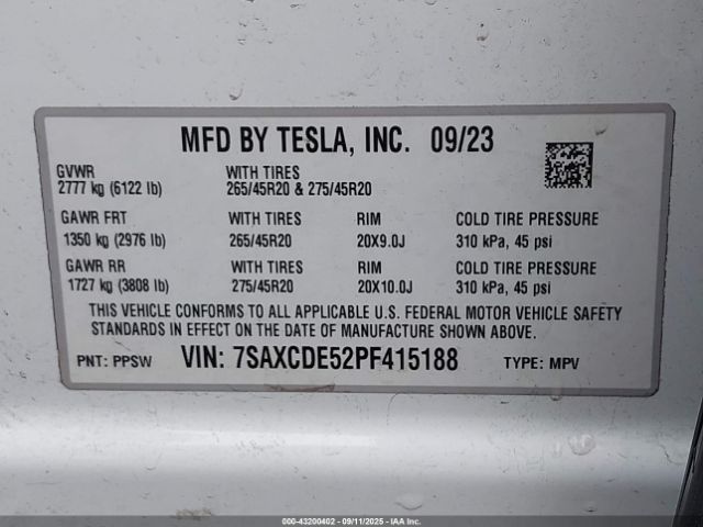 2023 TESLA MODEL X 7SAXCDE52PF415188 Photo 8