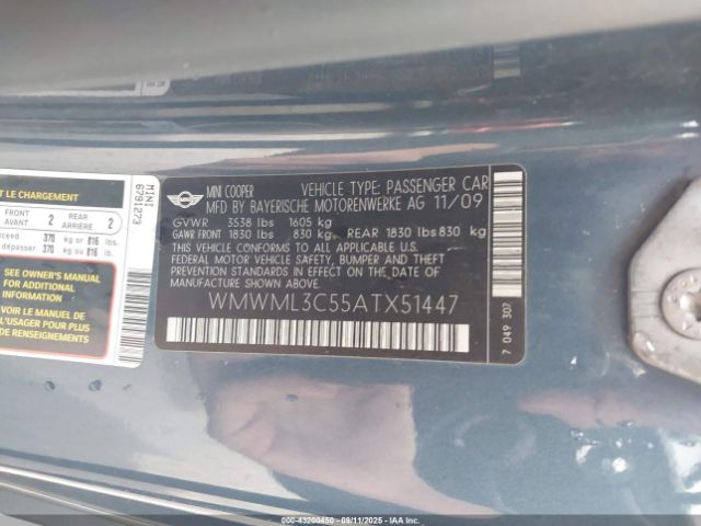2010 MINI COOPER CLUBMAN WMWML3C55ATX51447 Photo 8