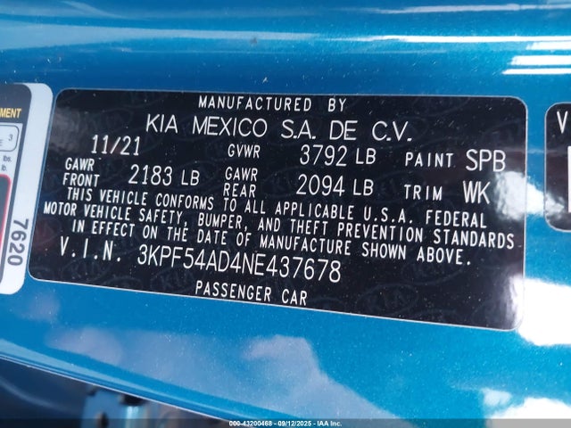 3KPF54AD4NE437678 KIA mpi nu