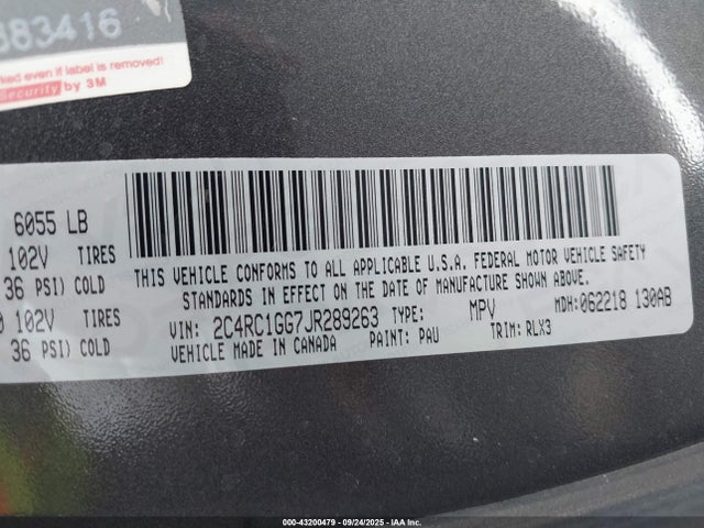 2C4RC1GG7JR289263 Chrysler 2018