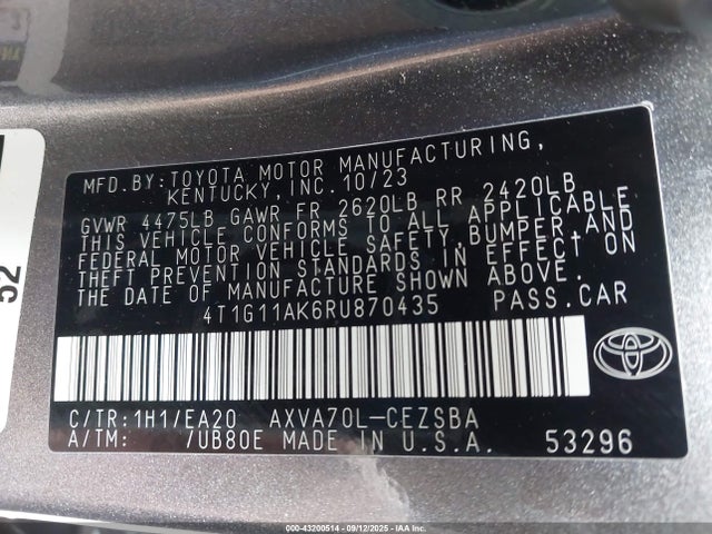4T1G11AK6RU870435 Toyota a25a-fks