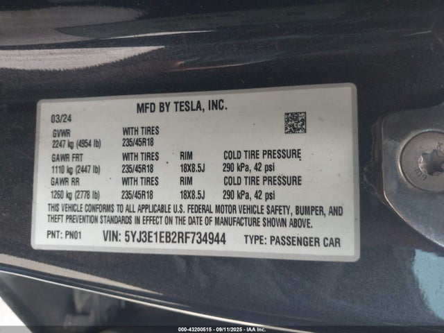 2024 TESLA MODEL 3 5YJ3E1EB2RF734944 Photo 8