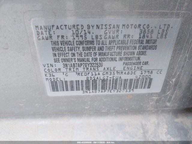 3N1AB7AP7EY322539 Nissan Sentra