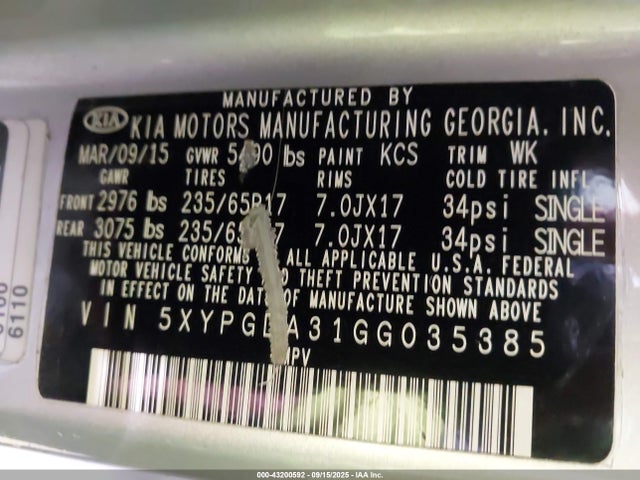 5XYPGDA31GG035385 KIA dohc gdi theta ii