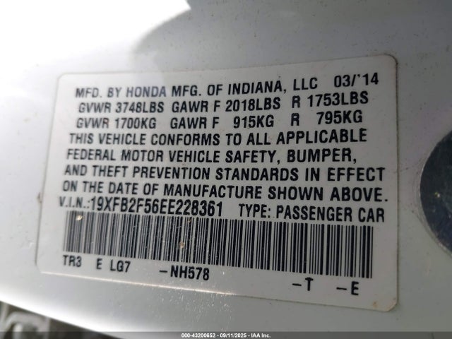 Honda r18z1 2014 19XFB2F56EE228361 Image 9
