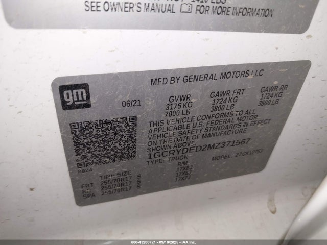 Chevrolet l84 2021 1GCRYDED2MZ371567 Image 9