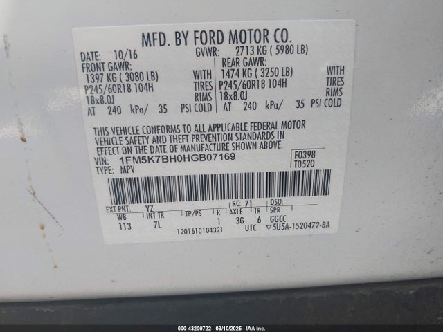 1FM5K7BH0HGB07169 Ford 2.3l gtdi