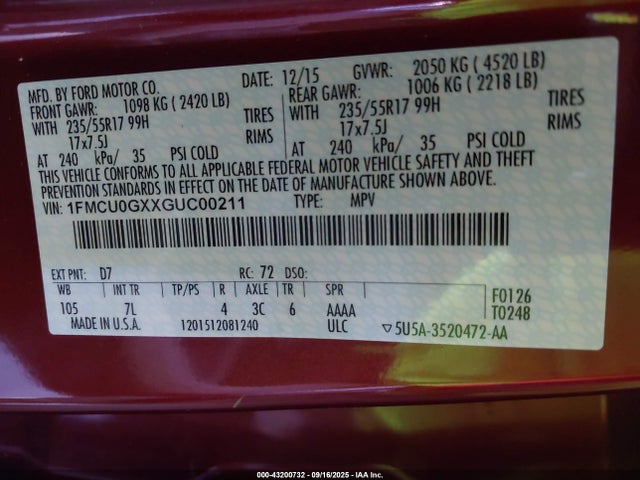 1FMCU0GXXGUC00211 Ford Escape