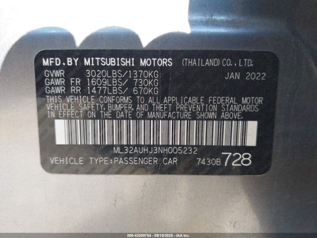 2022 MITSUBISHI MIRAGE ML32AUHJ3NH005232 Photo 8