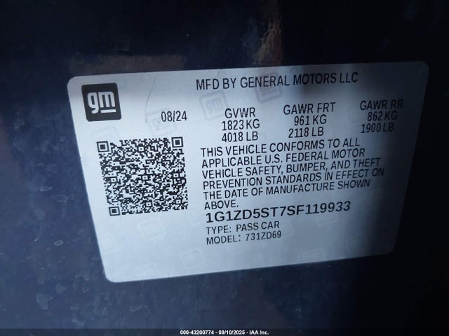 1G1ZD5ST7SF119933 Chevrolet lfv