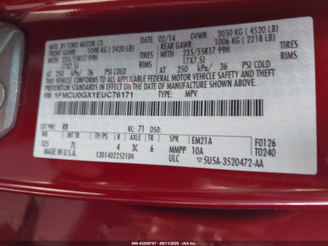 1FMCU0GX1EUC76171 Ford Escape