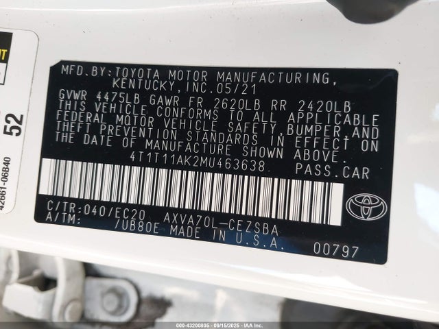 4T1T11AK2MU463638 Toyota a25a-fks