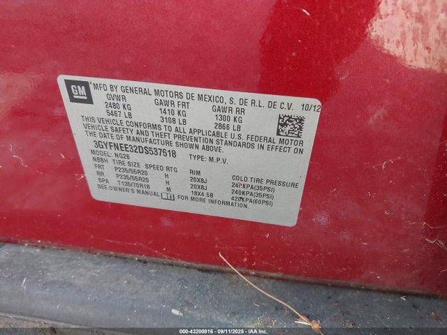 2013 CADILLAC SRX 3GYFNEE32DS537618 Photo 8
