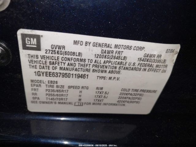 2005 CADILLAC SRX 1GYEE637950119461 Photo 8