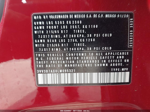 3VV3B7AX0LM095321 Volkswagen 2020