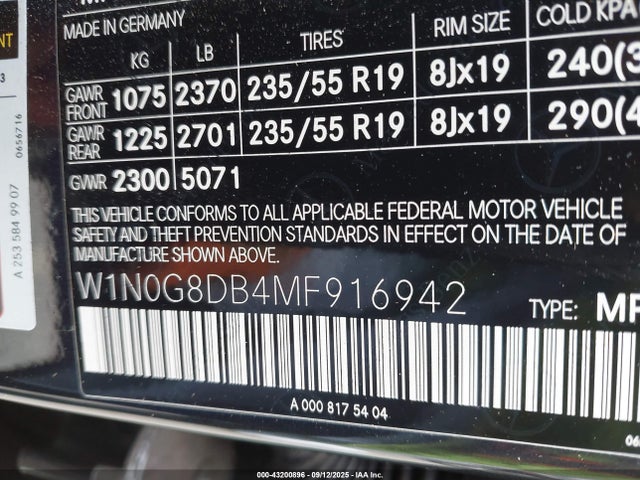 W1N0G8DB4MF916942 Mercedes-Benz m264