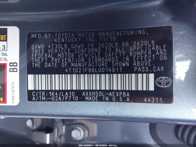 Toyota a25a-fxs, 3nm 2020 4T1D21FB6LU014911 Image 9