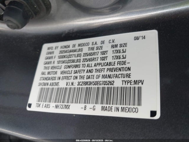 Honda k24z7 2014 3CZRM3H50EG705262 Image 9