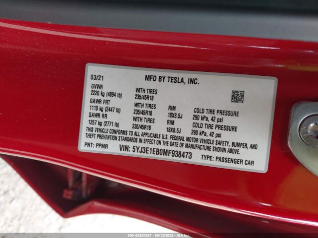 2021 TESLA MODEL 3 5YJ3E1EB0MF938473 Photo 8