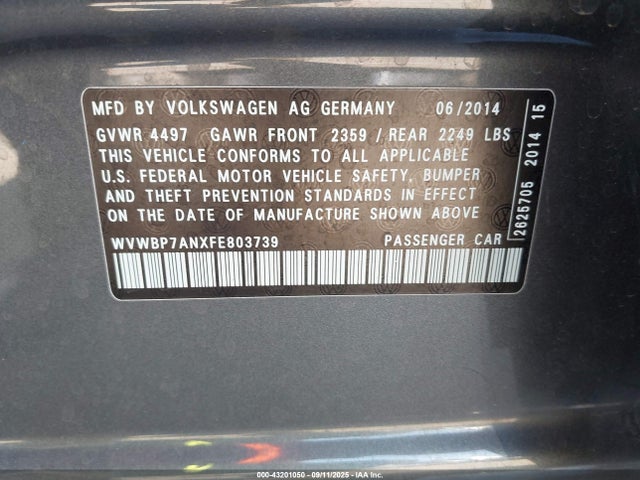 WVWBP7ANXFE803739 Volkswagen 2015