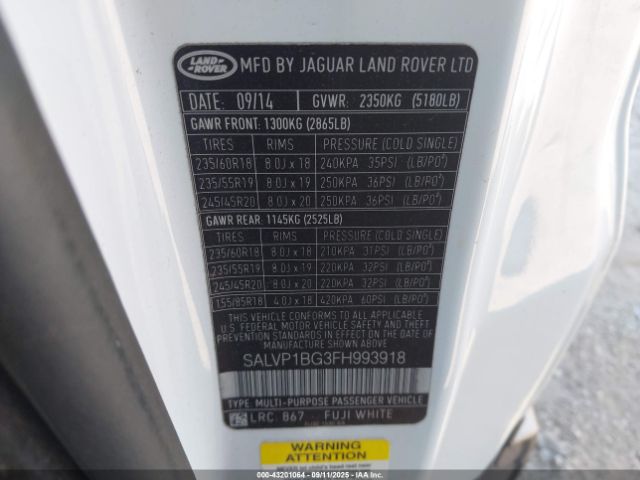 2015 LAND ROVER RANGE ROVER EVOQUE SALVP1BG3FH993918 Photo 8