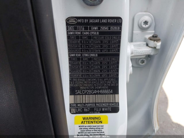 SALCP2BG4HH666654 Land Rover gtdi lev3 sulev30