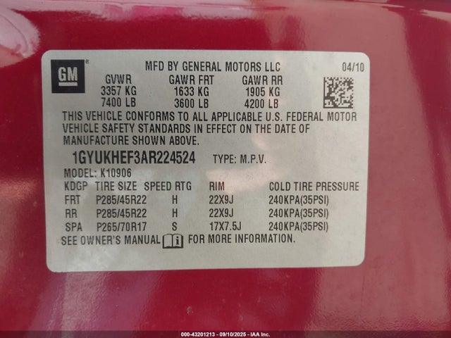 2010 CADILLAC ESCALADE ESV 1GYUKHEF3AR224524 Photo 8
