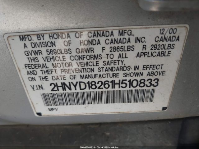 2001 ACURA MDX 2HNYD18261H510833 Photo 8