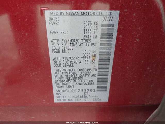 Nissan 2022 2022 5N1DR3CD2NC233791 Image 9