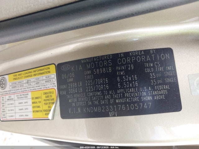 2007 KIA SEDONA KNDMB233176105747 Photo 8