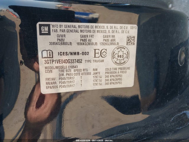 Aukcja sprzedaży 2013 Gmc Sierra C1500 Sle, vin: 3GTP1VE04DG337452, numer aukcji: 43201526