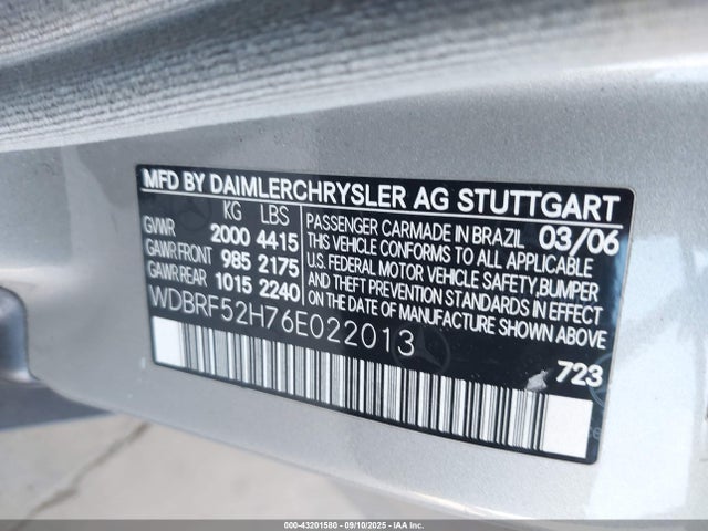 43201580 :رقم المزاد ، WDBRF52H76E022013 vin ، 2006 Mercedes-benz C 230 Sport مزاد بيع