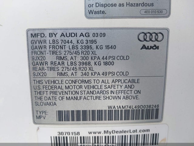 2009 AUDI Q7 WA1AM74L49D036246 Photo 8