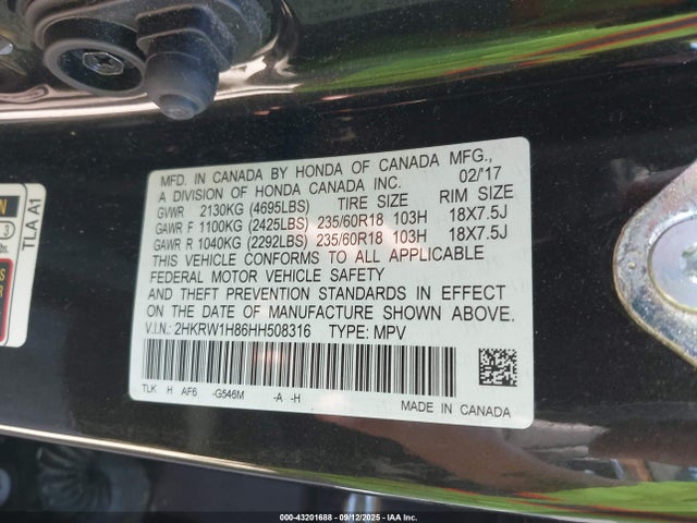Honda l15be 2017 2HKRW1H86HH508316 Image 9