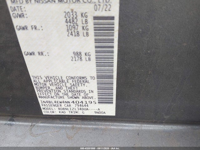 Nissan 2022 2022 1N4BL4EW4NN404195 Image 9