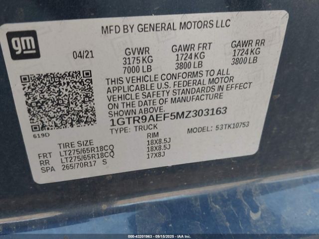 2021 GMC SIERRA 1500 1GTR9AEF5MZ303163 Photo 8