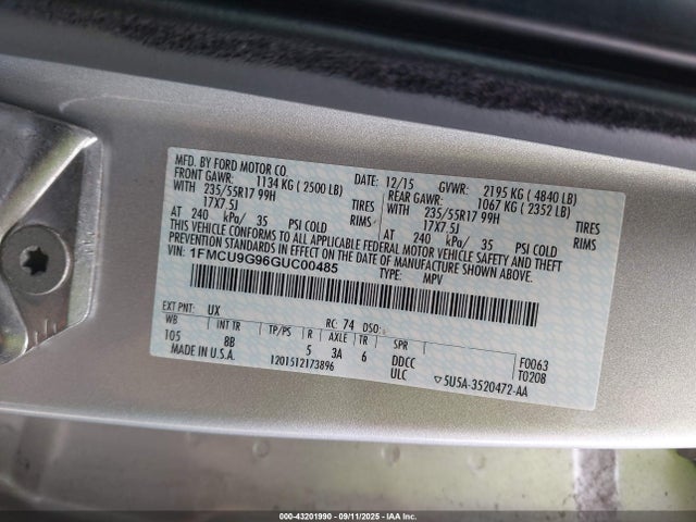 Ford 2016 2016 1FMCU9G96GUC00485 Image 9
