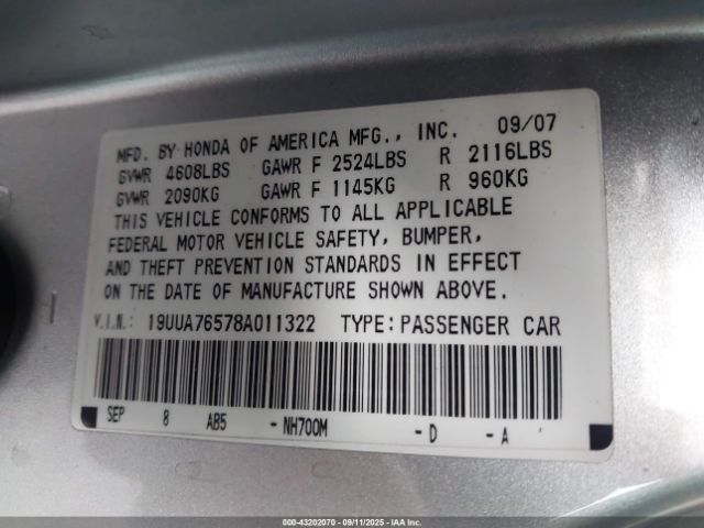 2008 ACURA TL 19UUA76578A011322 Photo 8