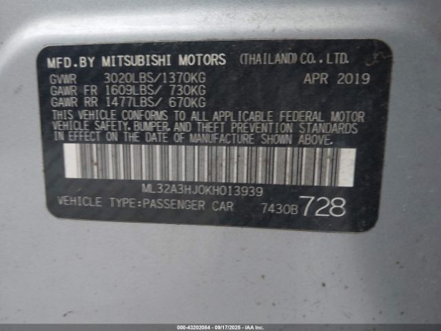 2019 MITSUBISHI MIRAGE ML32A3HJ0KH013939 Photo 8