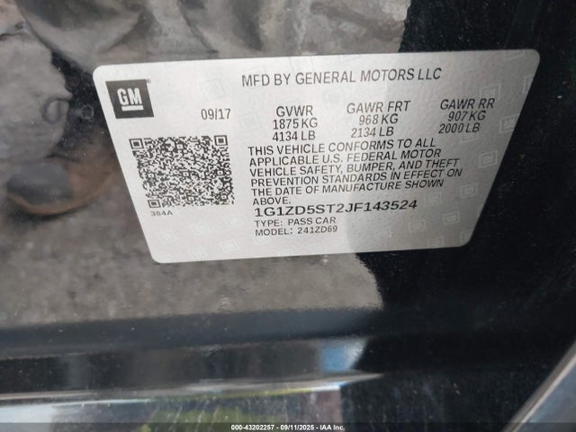 1G1ZD5ST2JF143524 Chevrolet lfv - direct injection, variable valve timing, gen 1