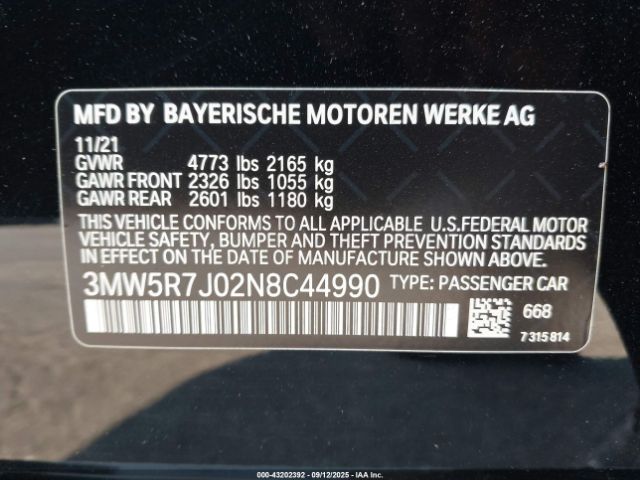 2022 BMW 330I 3MW5R7J02N8C44990 Photo 8