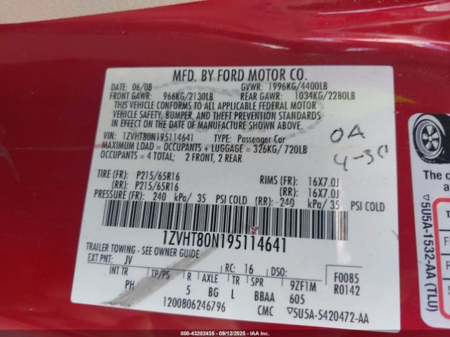 2009 FORD MUSTANG 1ZVHT80N195114641 Photo 8