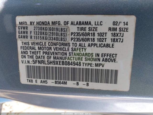 2014 HONDA ODYSSEY 5FNRL5H9XEB084948 Photo 8