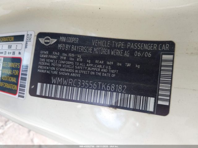 2006 MINI COOPER WMWRC33556TK68182 Photo 8