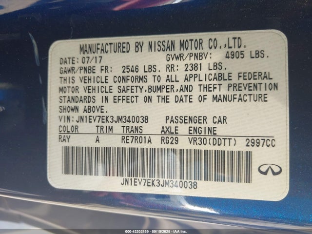 JN1EV7EK3JM340038 Infiniti Q60