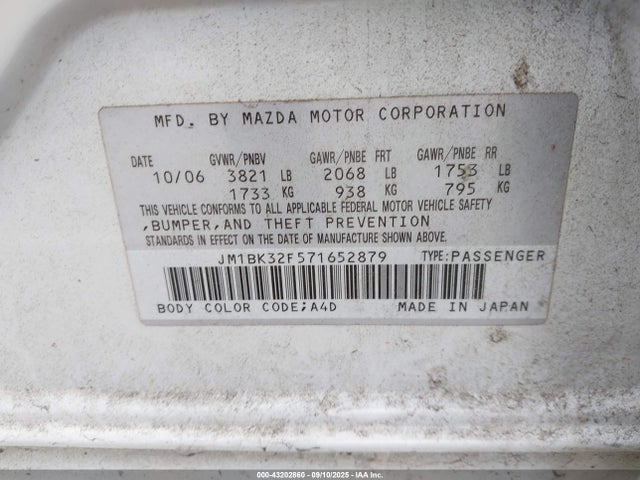Продаж на аукціоні авто 2007 Mazda Mazda3 I, vin: JM1BK32F571652879, номер лоту: 43202860