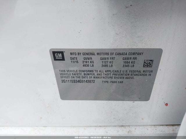 2G1115S34G9143872 Chevrolet lfx - sidi, vvt, e85 max, alum gm