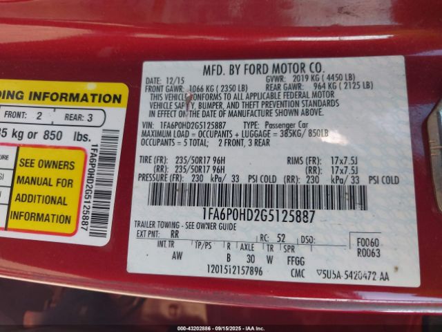 2016 FORD FUSION 1FA6P0HD2G5125887 Photo 8