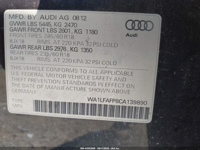 2012 AUDI Q5 WA1LFAFP8CA139890 Photo 8