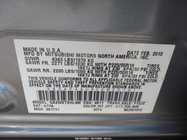 2015 MITSUBISHI OUTLANDER SPORT 4A4AP4AU8FE025791 Photo 8